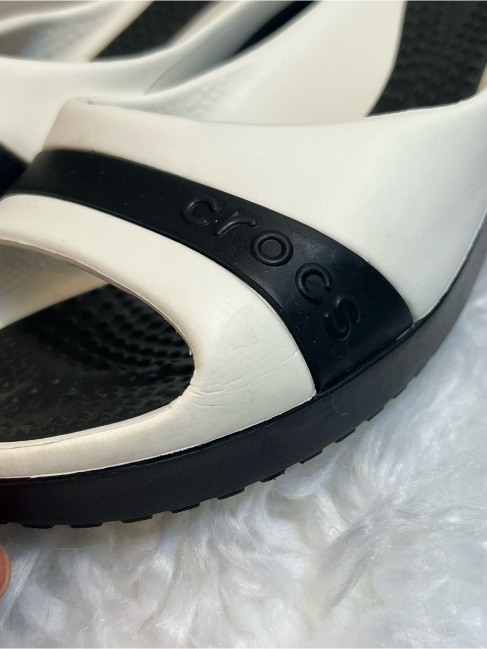 Crocs Sassari Women's Size 9 | Black White Wedge Heels Open Toe | Pool Boat - Picture 2 of 13
